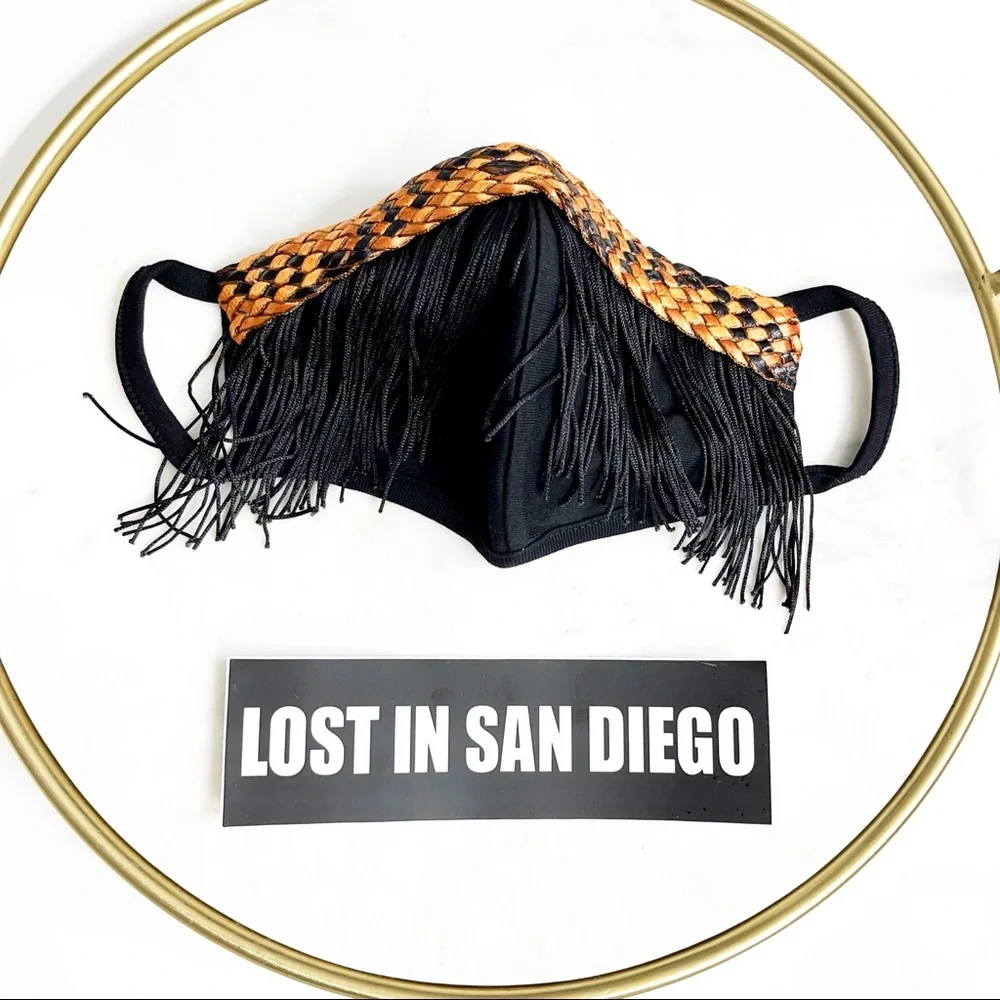 Black Fringe Mask with Snakeskin Print